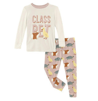 KicKee Pants Girls Long Sleeve Graphic Tee Pajama Set - Peach Blossom Class Pets | Stylish Sleepies offer designs that make bedtime beautiful.