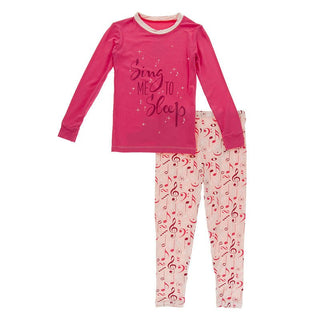 Girl's Bamboo Long Sleeve Graphic Tee Pajama Set - Peach Blossom Music Class Baby & Toddler Sleepwear