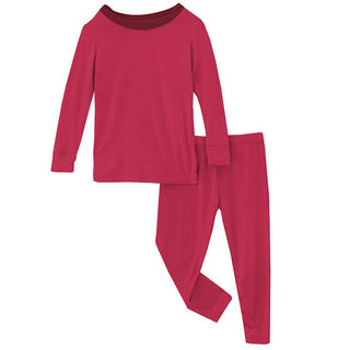 Girl's Solid Bamboo Long Sleeve Pajama Set - Taffy with Wild Strawberry Baby & Toddler Sleepwear