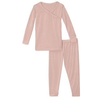 Girl's Solid Bamboo Long Sleeve Scallop Kimono Pajama Set - Peach Blossom Baby & Toddler Sleepwear