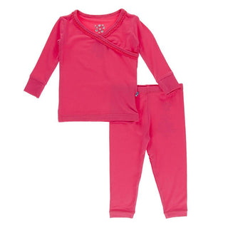 Girl's Solid Bamboo Long Sleeve Scallop Kimono Pajama Set - Taffy Baby & Toddler Sleepwear