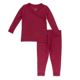 Girl's Solid Bamboo Long Sleeve Scallop Kimono Pajama Set - Wild Strawberry Baby & Toddler Sleepwear