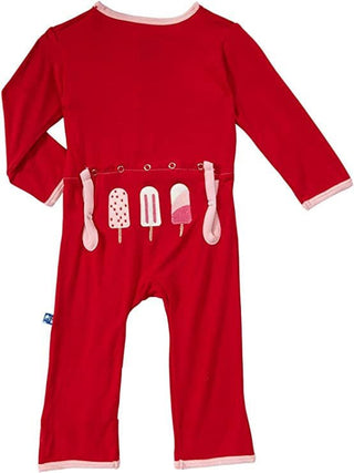 Girl's Print Bamboo Applique Coverall with Snaps - Balloon Popsicle KicKee Pants