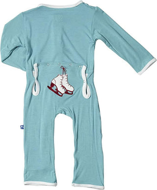 Girl's Print Bamboo Applique Coverall with Snaps - Glacier Ice Skates KicKee Pants