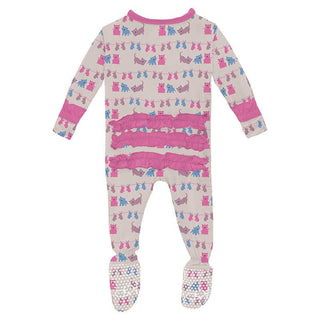 KicKee Pants Girl's Print Bamboo Classic Ruffle Footie with 2-Way Zipper - Latte 3 Little Kittens 