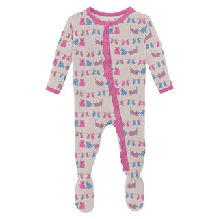 Girl's Print Bamboo Classic Ruffle Footie with 2-Way Zipper - Latte 3 Little Kittens Baby & Toddler Sleepwear