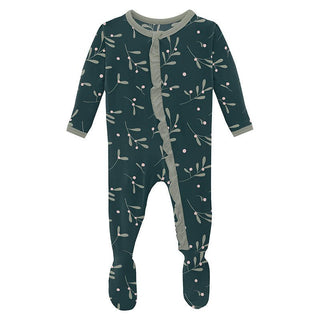 Girl's Print Bamboo Classic Ruffle Footie with 2-Way Zipper - Pine Mistletoe Baby & Toddler Sleepwear