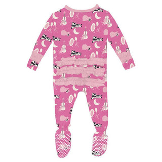 KicKee Pants Girl's Print Bamboo Classic Ruffle Footie with 2-Way Zipper - Tulip Hey Diddle Diddle 