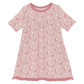 KicKee Pants Girl's Print Bamboo Classic Short Sleeve Swing Dress - Baby Rose Tooth Fairy