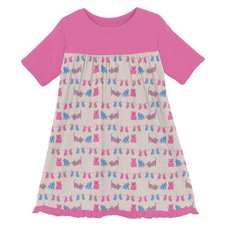 KicKee Pants Girl's Print Bamboo Classic Short Sleeve Swing Dress - Latte 3 Little Kittens 