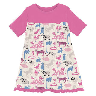 Girl's Print Bamboo Classic Short Sleeve Swing Dress - Natural Chinese Zodiac Baby & Toddler Dresses