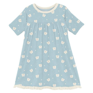 KicKee Pants Girl's Print Bamboo Classic Short Sleeve Swing Dress - Spring Sky Tooth