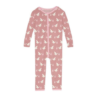 Girl's Print Bamboo Convertible Sleeper with Zipper - Blush Stork Baby & Toddler Sleepwear