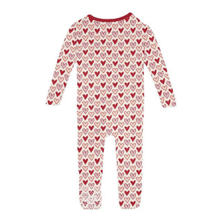 Girl's Print Bamboo Convertible Sleeper with Zipper - Natural Heart Doodles KicKee Pants