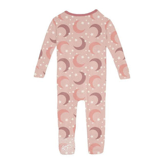 Girl's Print Bamboo Convertible Sleeper with Zipper - Peach Blossom Moon and Stars KicKee Pants