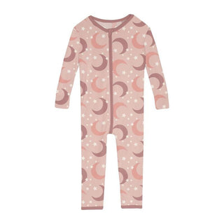 Girl's Print Bamboo Convertible Sleeper with Zipper - Peach Blossom Moon and Stars KicKee Pants