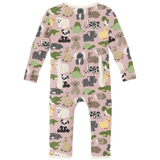 Girl's Print Bamboo Coverall with 2-Way Zipper - Baby Rose Too Many Stuffies Baby & Toddler Sleepwear