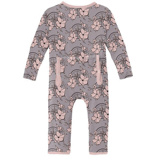 Girl's Print Bamboo Coverall with 2-Way Zipper - Feather Nautical Floral Baby & Toddler Sleepwear