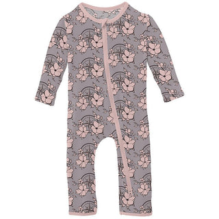 Girl's Print Bamboo Coverall with 2-Way Zipper - Feather Nautical Floral Baby & Toddler Sleepwear