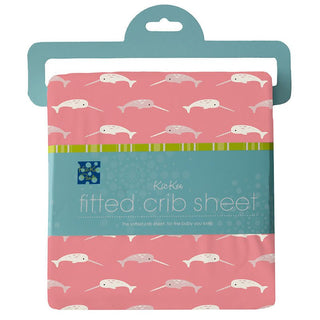 Girl's Print Bamboo Fitted Crib Sheet - Strawberry Narwhal Bed Sheets