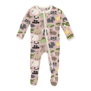 Girl's Print Bamboo Footie with 2-Way Zipper - Baby Rose Too Many Stuffies Baby & Toddler Sleepwear