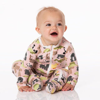 Girl's Print Bamboo Footie with 2-Way Zipper - Baby Rose Too Many Stuffies Baby & Toddler Sleepwear