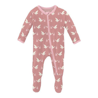 Girl's Print Bamboo Footie with 2-Way Zipper - Blush Stork Baby & Toddler Sleepwear