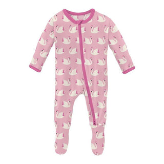 Girl's Print Bamboo Footie with 2-Way Zipper - Cake Pop Swan Princess KicKee Pants