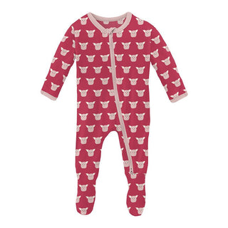 Girl's Print Bamboo Footie with 2-Way Zipper - Cherry Pie Furry Friends Baby & Toddler Sleepwear