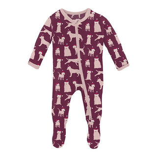 KicKee Pants Girl's Print Bamboo Footie with 2-Way Zipper - Melody Santa Dogs