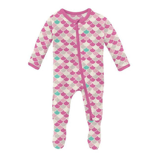 KicKee Pants Girl's Print Bamboo Footie with 2-Way Zipper - Tulip Scales 