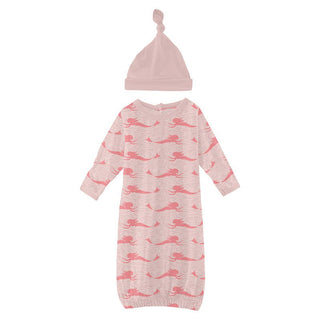 KicKee Pants Girl's Print Bamboo Layette Gown & Single Knot Hat Set - Baby Rose Mermaid