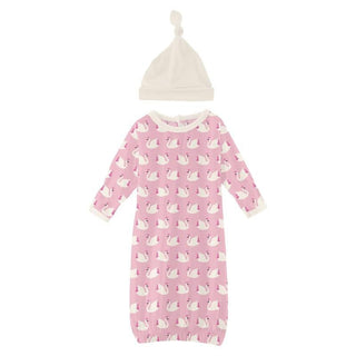 Girl's Print Bamboo Layette Gown & Single Knot Hat Set - Cake Pop Swan Princess Baby & Toddler Sleepwear