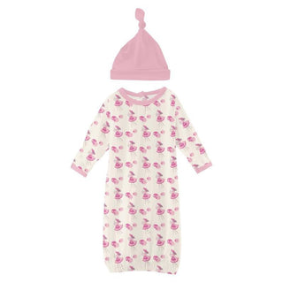 KicKee Pants Girl's Print Bamboo Layette Gown & Single Knot Hat Set - Natural Little Bo Peep 