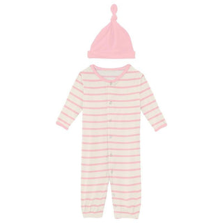 Girl's Print Bamboo Layette Gown Converter & Single Knot Hat Set - Lotus Sweet Stripe KicKee Pants