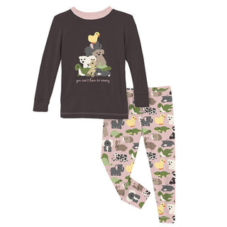 KicKee Pants Girl's Print Bamboo Long Sleeve Graphic Tee Pajama Set - Baby Rose Too Many Stuffies | Stylish Sleepies offer designs that make bedtime beautiful.