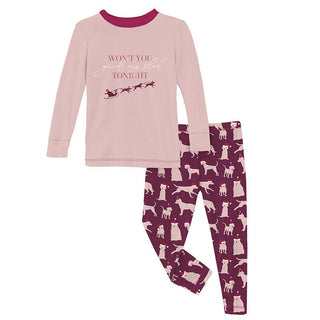 Girl's Print Bamboo Long Sleeve Graphic Tee Pajama Set - Melody Santa Dogs Baby & Toddler Sleepwear