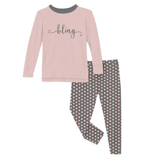 KicKee Pants Girl's Print Bamboo Long Sleeve Graphic Tee Pajama Set - Pewter Sparkle | Stylish Sleepies offer designs that make bedtime beautiful.