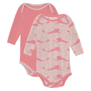 KicKee Pants Girl's Print Bamboo Long Sleeve One Piece (Set of 2) - Baby Rose Mermaid & Strawberry