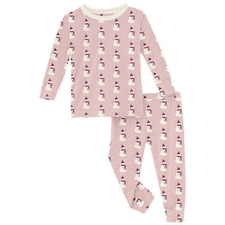 Girl's Print Bamboo Long Sleeve Pajama Set - Baby Rose Tiny Snowman Baby & Toddler Sleepwear