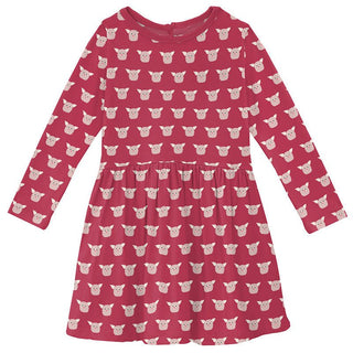 KicKee Pants Girl's Print Bamboo Long Sleeve Twirl Dress - Cherry Pie Furry Friends