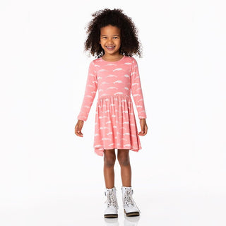 KicKee Pants Girl's Print Bamboo Long Sleeve Twirl Dress - Strawberry Narwhal