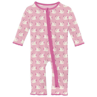 Girl's Print Bamboo Muffin Ruffle Coverall with 2-Way Zipper - Cake Pop Swan Princess Baby & Toddler Sleepwear