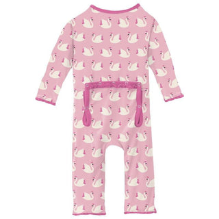 Girl's Print Bamboo Muffin Ruffle Coverall with 2-Way Zipper - Cake Pop Swan Princess KicKee Pants