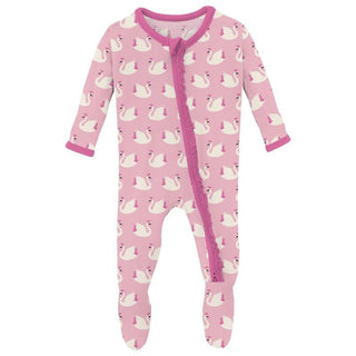 Girl's Print Bamboo Muffin Ruffle Footie with 2-Way Zipper - Cake Pop Swan Princess Baby & Toddler Sleepwear