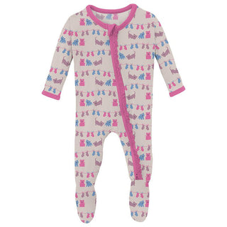 Girl's Print Bamboo Muffin Ruffle Footie with 2-Way Zipper - Latte 3 Little Kittens Baby & Toddler Sleepwear