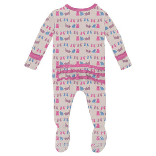 KicKee Pants Girl's Print Bamboo Muffin Ruffle Footie with 2-Way Zipper - Latte 3 Little Kittens 