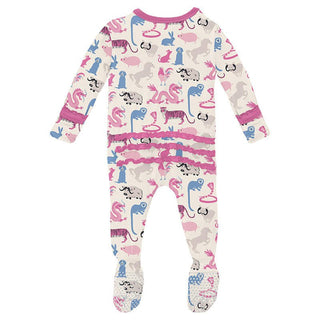 KicKee Pants Girl's Print Bamboo Muffin Ruffle Footie with 2-Way Zipper - Natural Chinese Zodiac 