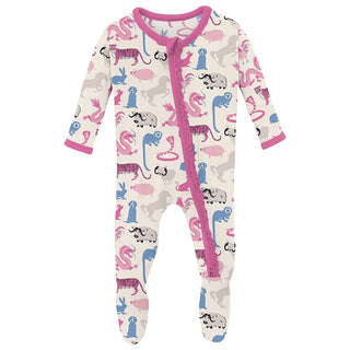 Girl's Print Bamboo Muffin Ruffle Footie with 2-Way Zipper - Natural Chinese Zodiac Baby & Toddler Sleepwear