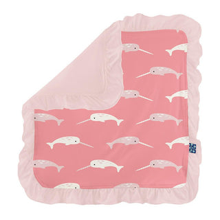 KicKee Pants Girl's Print Bamboo Ruffle Lovey Blanket - Strawberry Narwhal